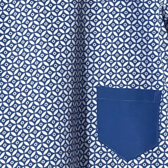 BCBGeneration Blue Patterned Blouse Size M Crisscross Back & Pocket Polyester - Picture 3 of 8